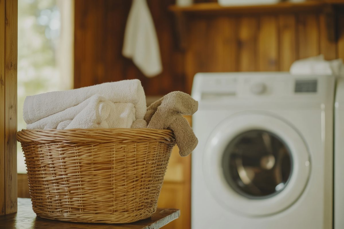 Fresh laundry basket beside a washing machine - Good Taste Cleaning Services
