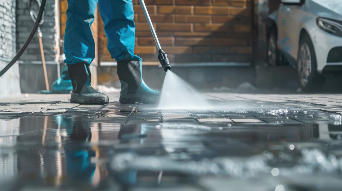 Pressure washing a driveway - Good Taste Cleaning Services